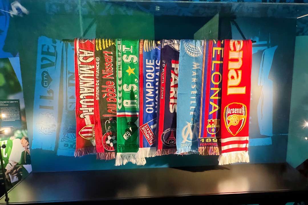 Foldball scarves on display at the National Sports Museum in Nice