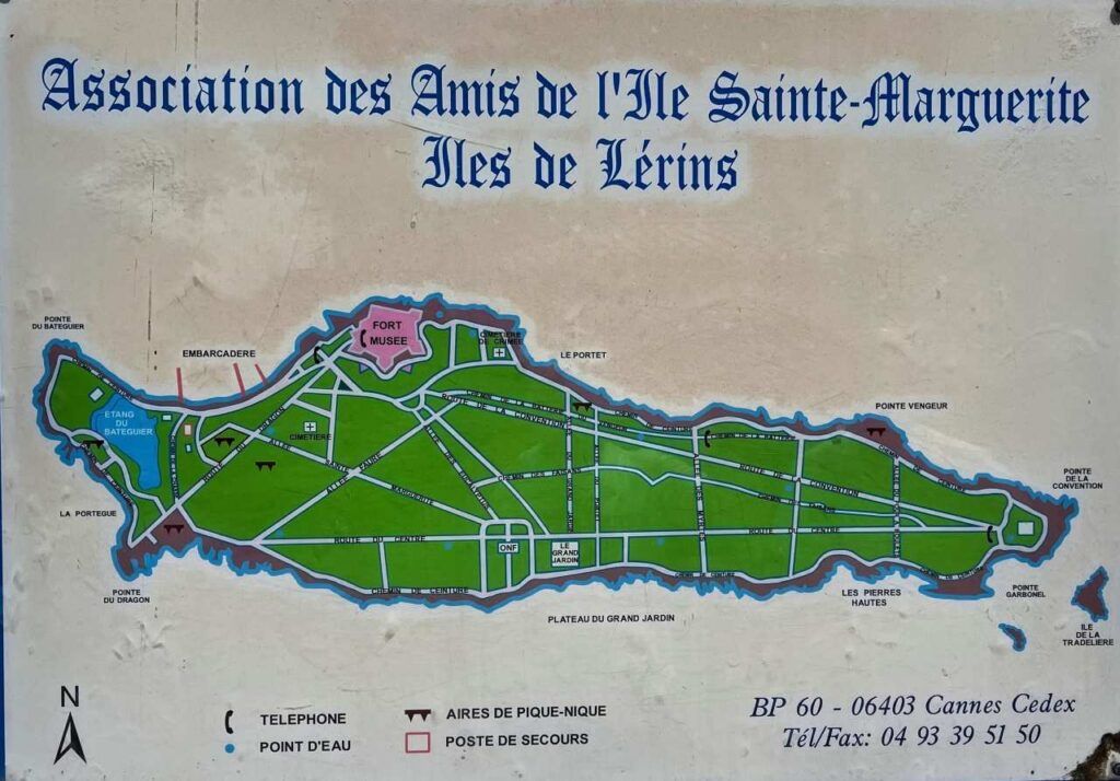 metal sign showing an overview of the island of Saint Marguerite