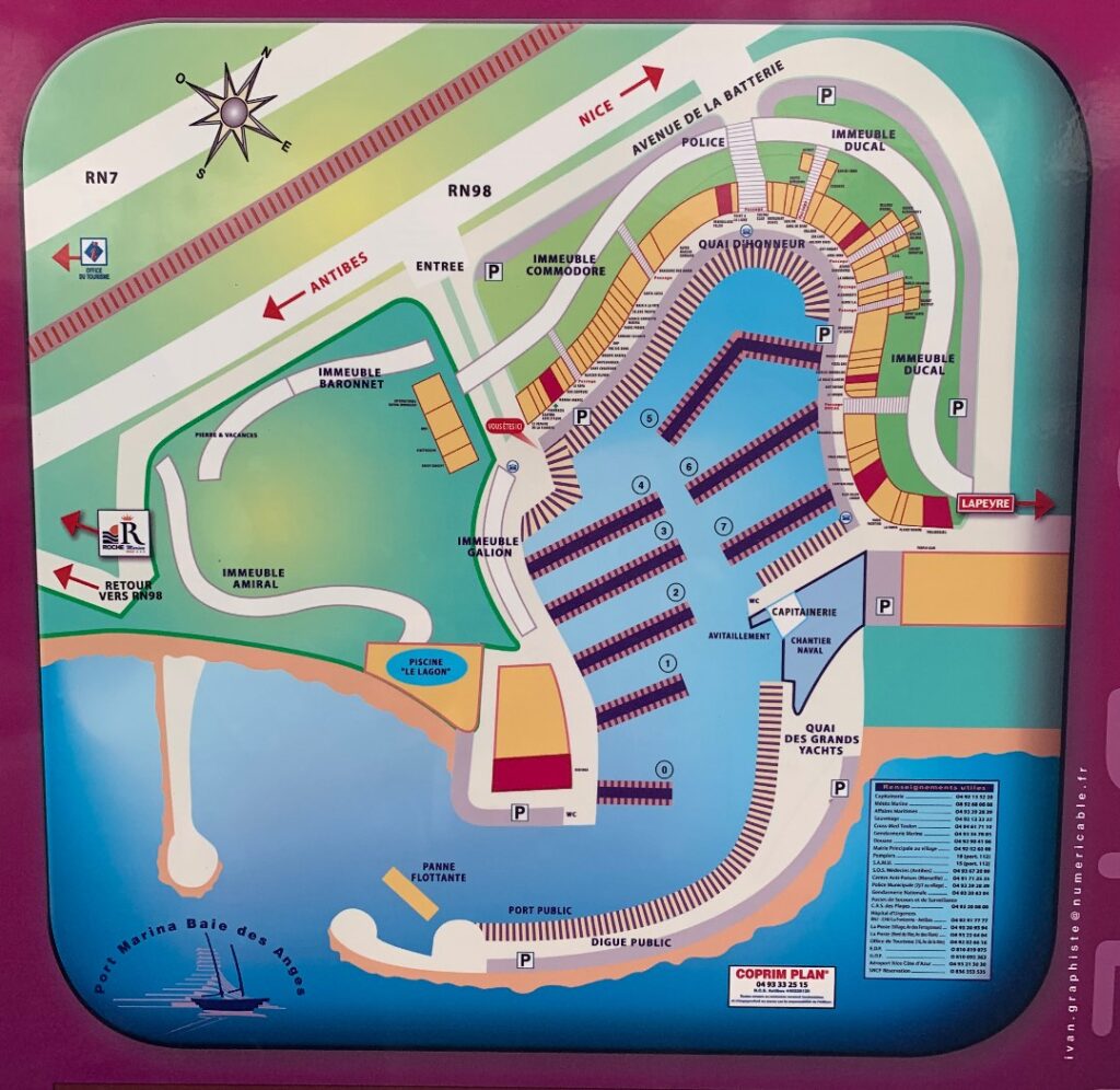 La carte montre la structure de l’ensemble du complexe avec les 4 bâtiments résidentiels : Amiral, Baronnet, Commodore et Ducal.