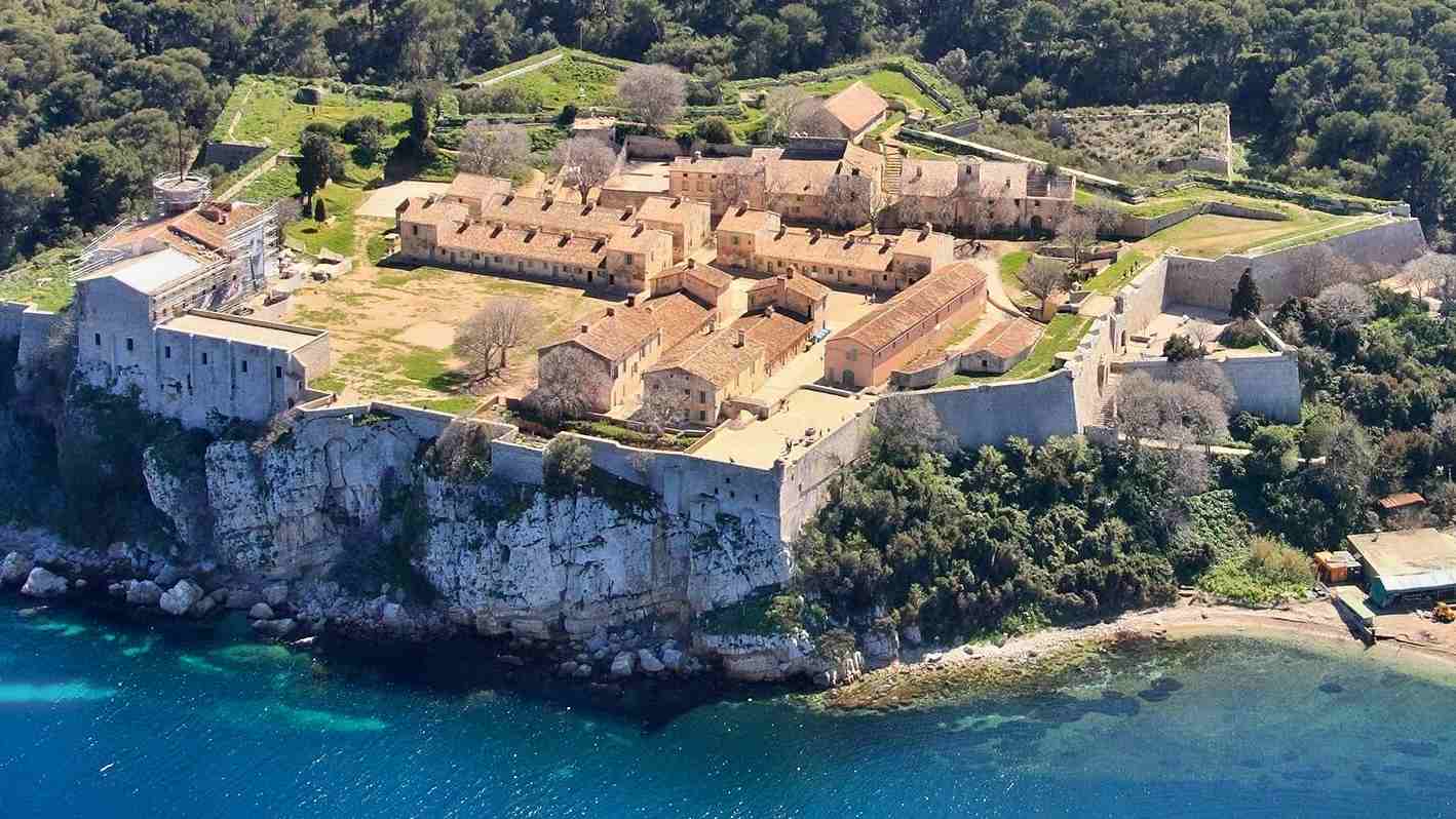 Arial photo of Fort Royal with Cannes Sea Museum, France