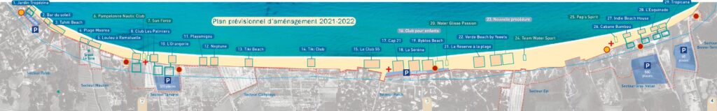 plan d'ensemble de la plage de Pampelonne