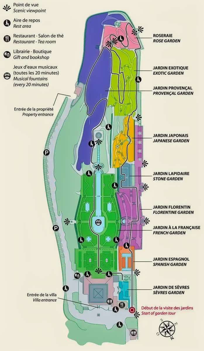 Overview of the 9 gardens at Villa Ephrussi de Rothschild