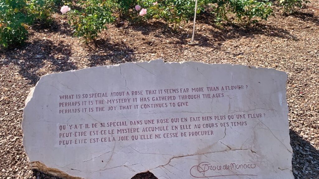 Memorial stone with quote about the rose “Princess Grace of Monaco”